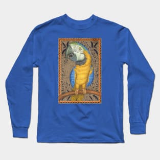 Beautiful African Blue & Gold Macaw on leafy Tapestry Long Sleeve T-Shirt